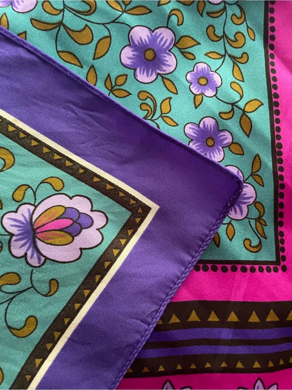 Square Purple Magenta Floral Scarf with Border  30” x 30”